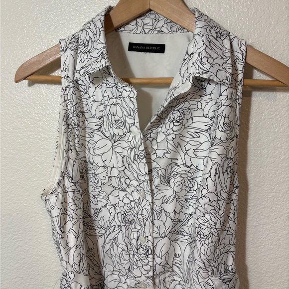 Banana Republic White & Black Button Down Collared Floral Print Dress Size Large - Picture 2 of 5